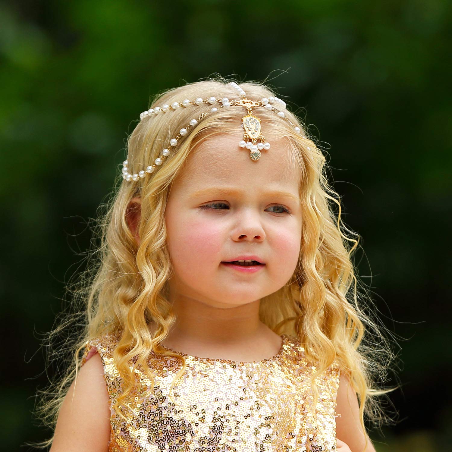 Golden Princess Headband Hair Chain for Girls - Elegant Birthday & Wedding Party Accessories (Style 1) | Perfect for Dress Up, Pageants, and Special Occasions