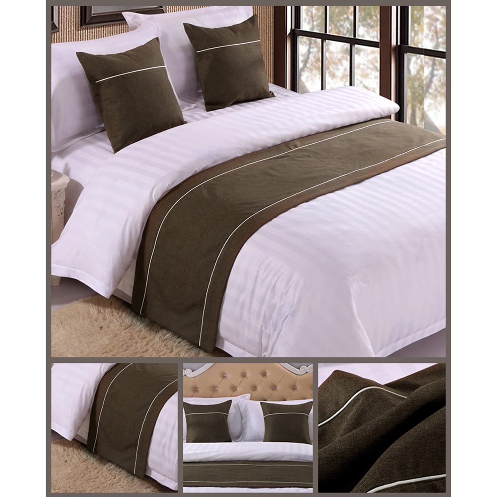 Modern Linen Bed Runner - 50x210cm Brown Bed Scarf for Foot of Bed, Bed End Towel & Bedding Protection - Perfect for Hotels, Weddings & Home Decor