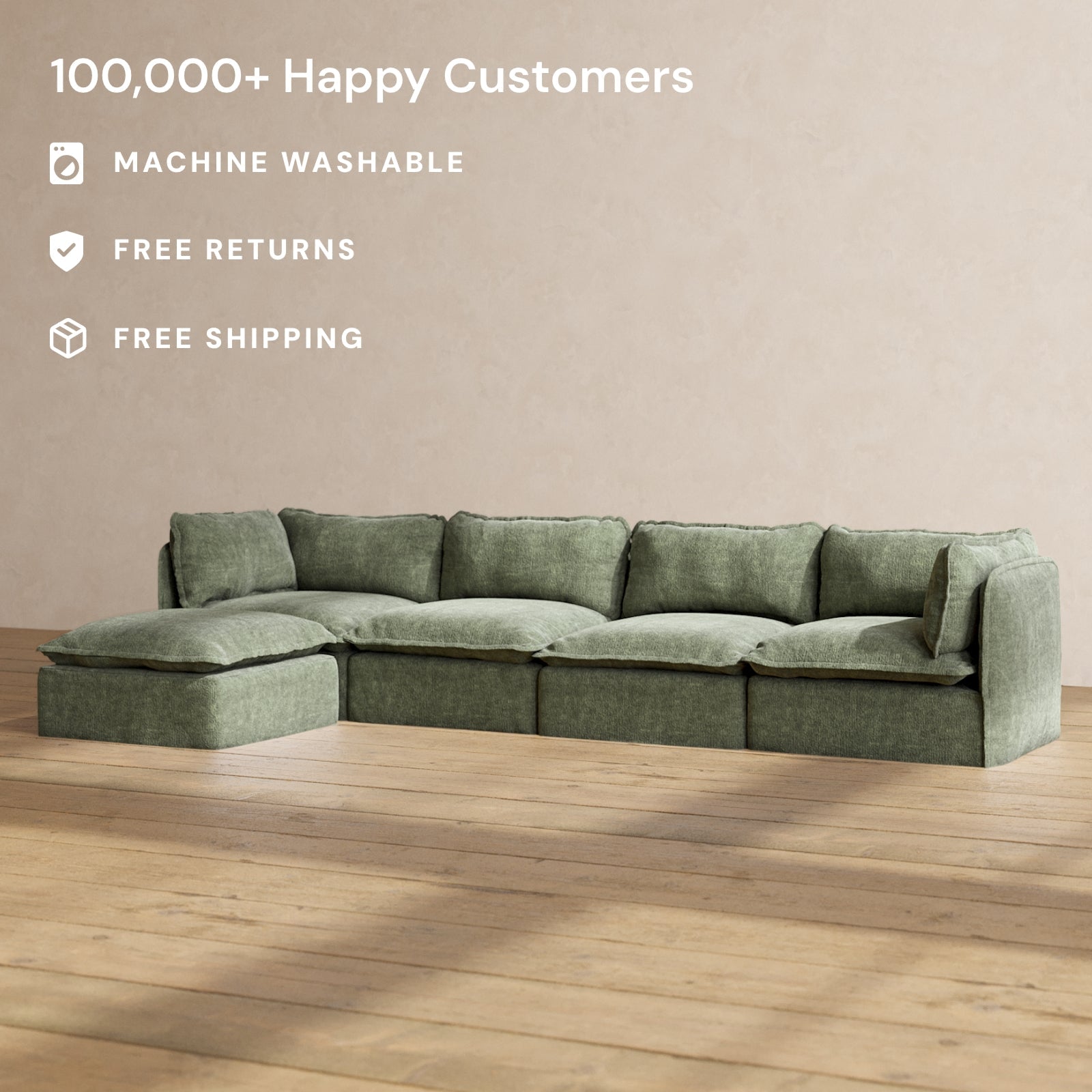 Premium Modular Performance 4-Seater Sectional Sofa in Willow Fabric | Luxury Blend for Living Room, Family Room & Home Theater Comfort