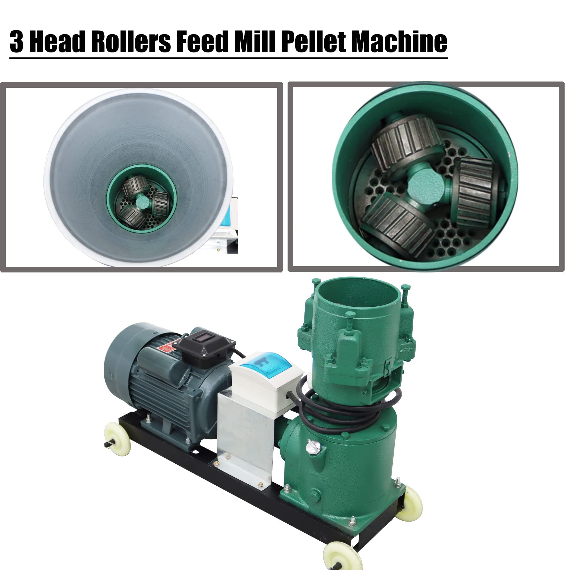 Electric Animal Feed Pellet Machine - 3 Roller Chicken Feed Grinder & Granulator with 6MM Holes Plate (220V) for Farm Poultry, Livestock, and Pet Food Processing | Perfect for Small Farms, Homesteads & DIY Animal Feed Production