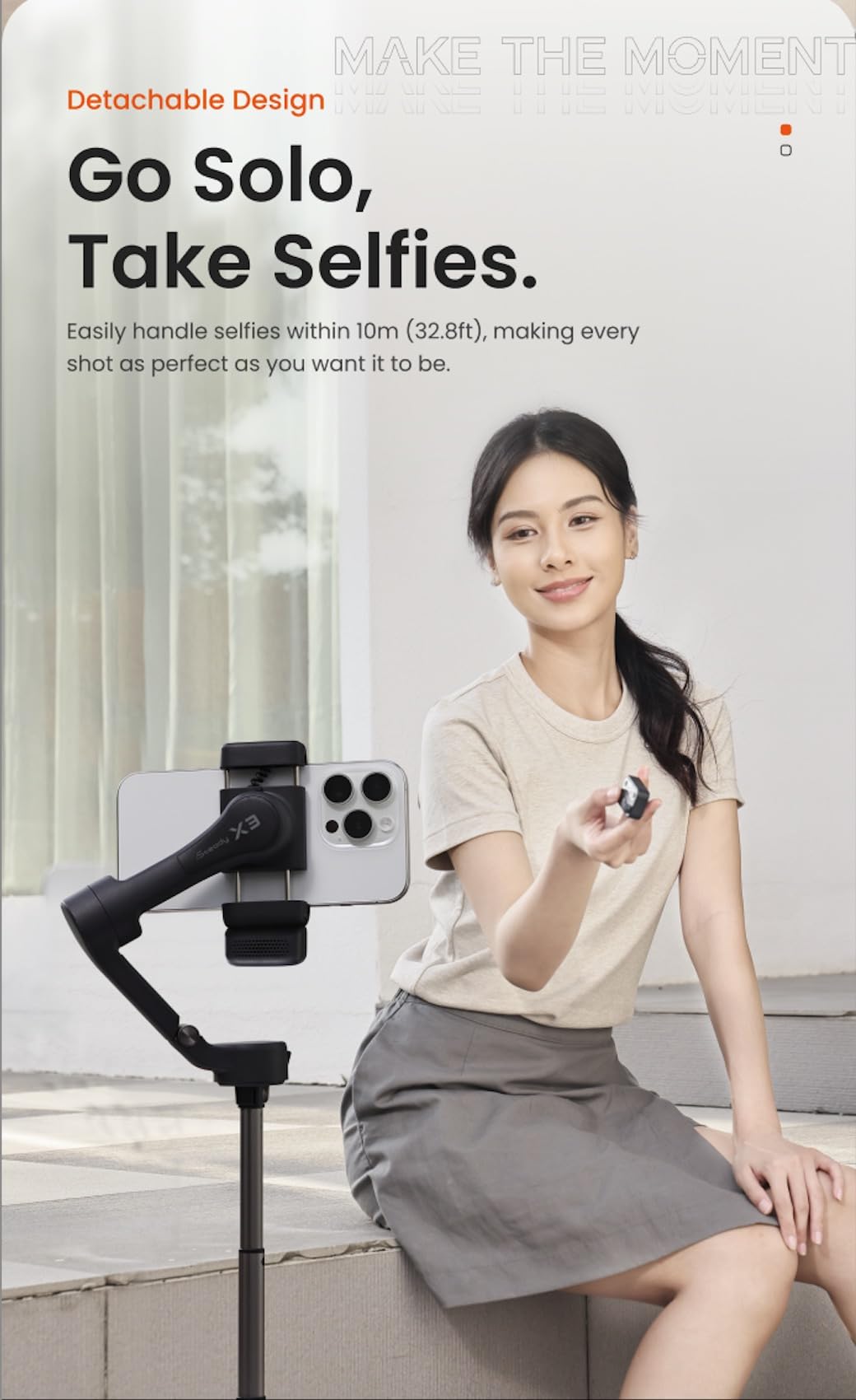 Hohem iSteady X3 3-Axis Smartphone Gimbal Stabilizer for iPhone - AI Tracking, Foldable Design with 3-Color Fill Light, Detachable Remote & Built-in Tripod | Perfect for Vlogging, Live Streaming & Content Creation