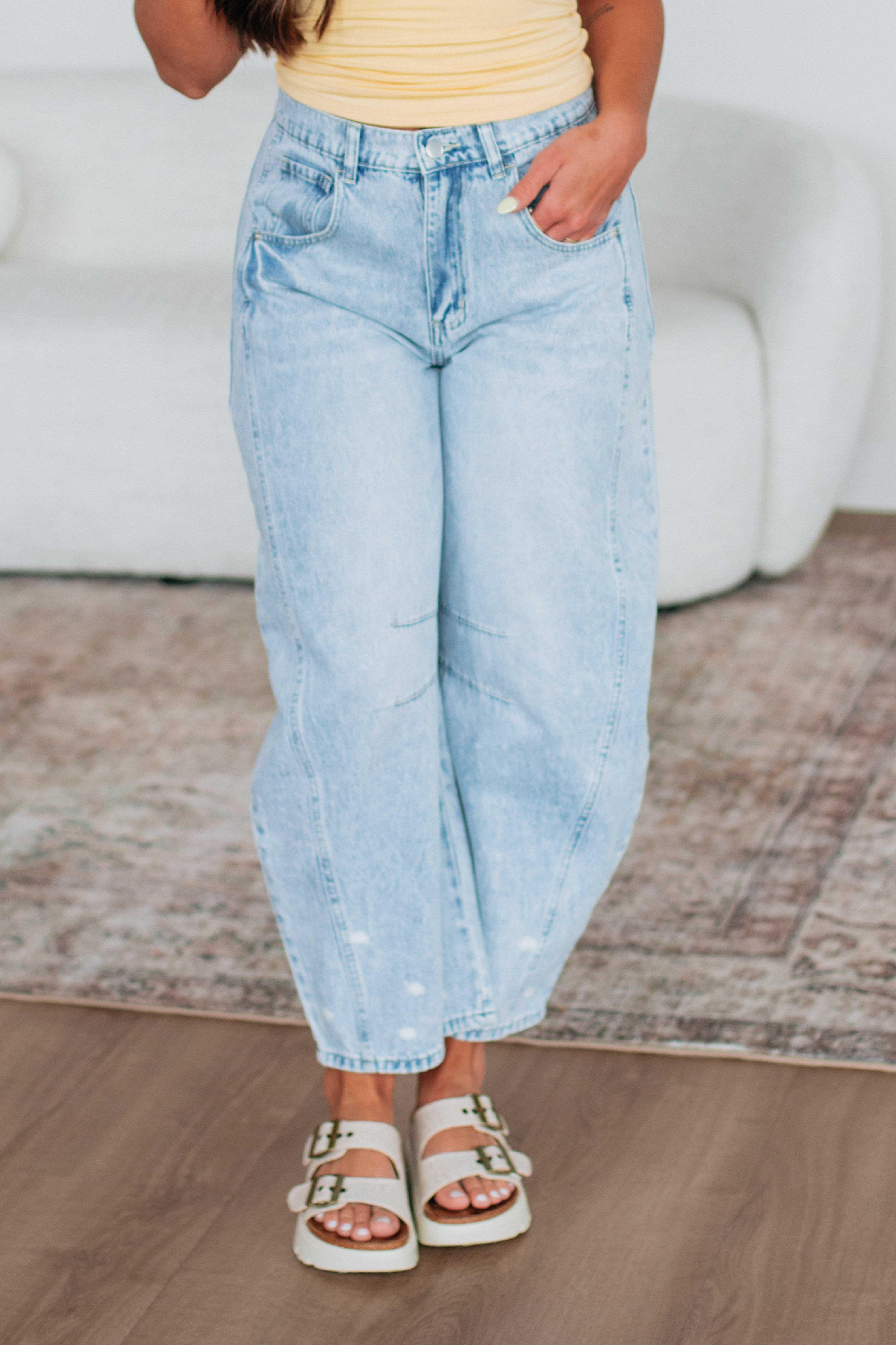 Briony High Waist Denim Barrel Pants for Women - Stretch Comfort Fit Jeans - Casual & Workwear Style - Perfect for Office, Travel & Everyday Wear