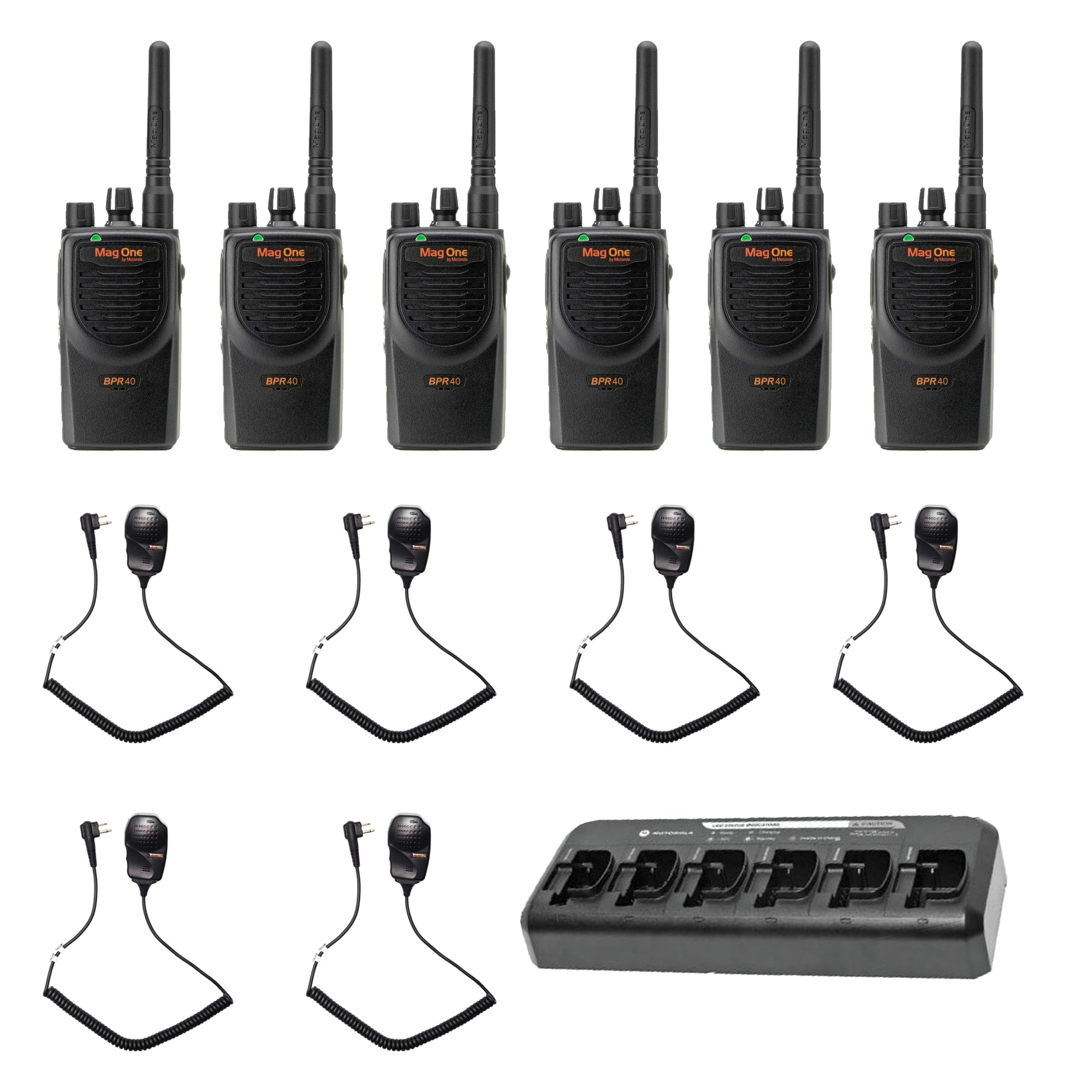 Motorola BPR40 6-Pack Two-Way Radios with Multi-Unit Charger & Speaker Microphones - Perfect for Construction, Warehouses, and Outdoor Adventures