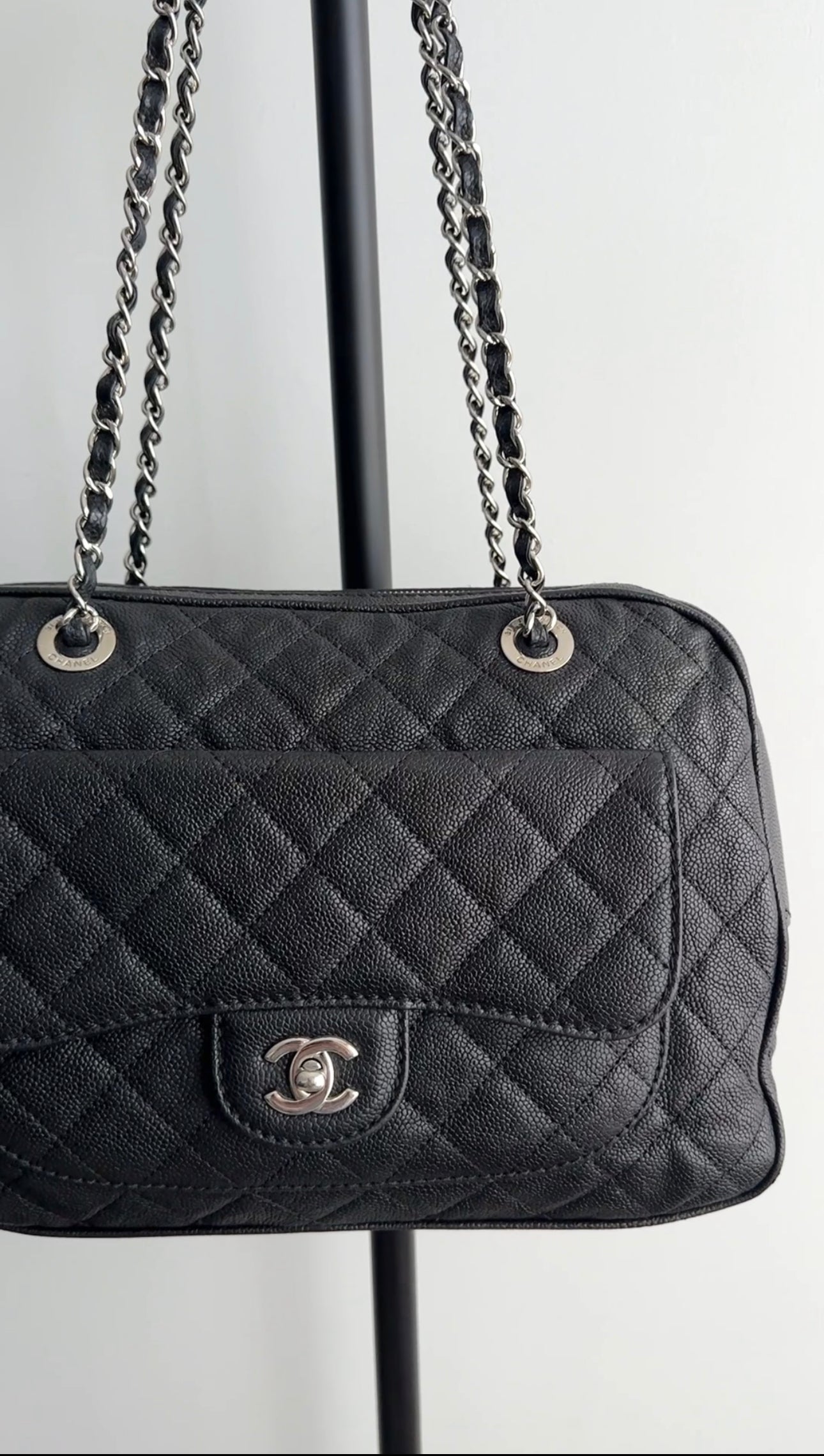 Chanel 13P Black Caviar Quilted Leather Paradoxal Camera Bag - Luxury Designer Crossbody Purse for Women, Perfect for Date Night & Evening Events