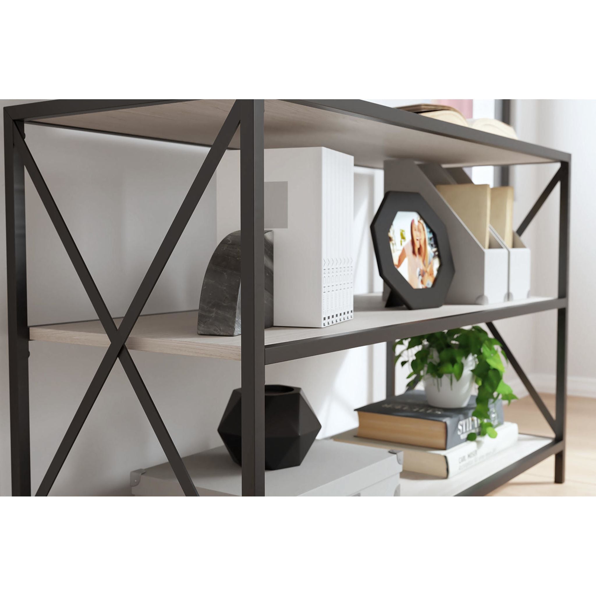 Bayflynn Bookcase - White & Black - Modern Bookshelf for Home, Office & Library Storage