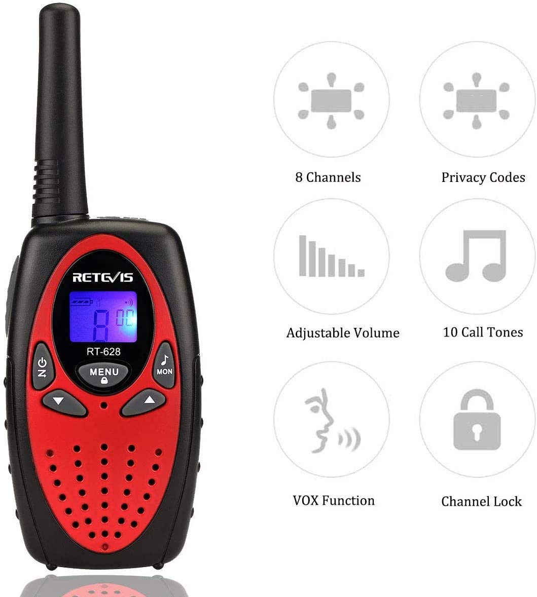 Retevis RT628 Kids Walkie Talkies - Rechargeable Long Range Walkie Talkies for Children, Birthday & Holiday Toy Gifts for Family - Easy to Use for Camping, Hiking & Outdoor Adventures (2 Pack, Red) - Perfect for Backyard Play, Road Trips & Family Bonding Activities