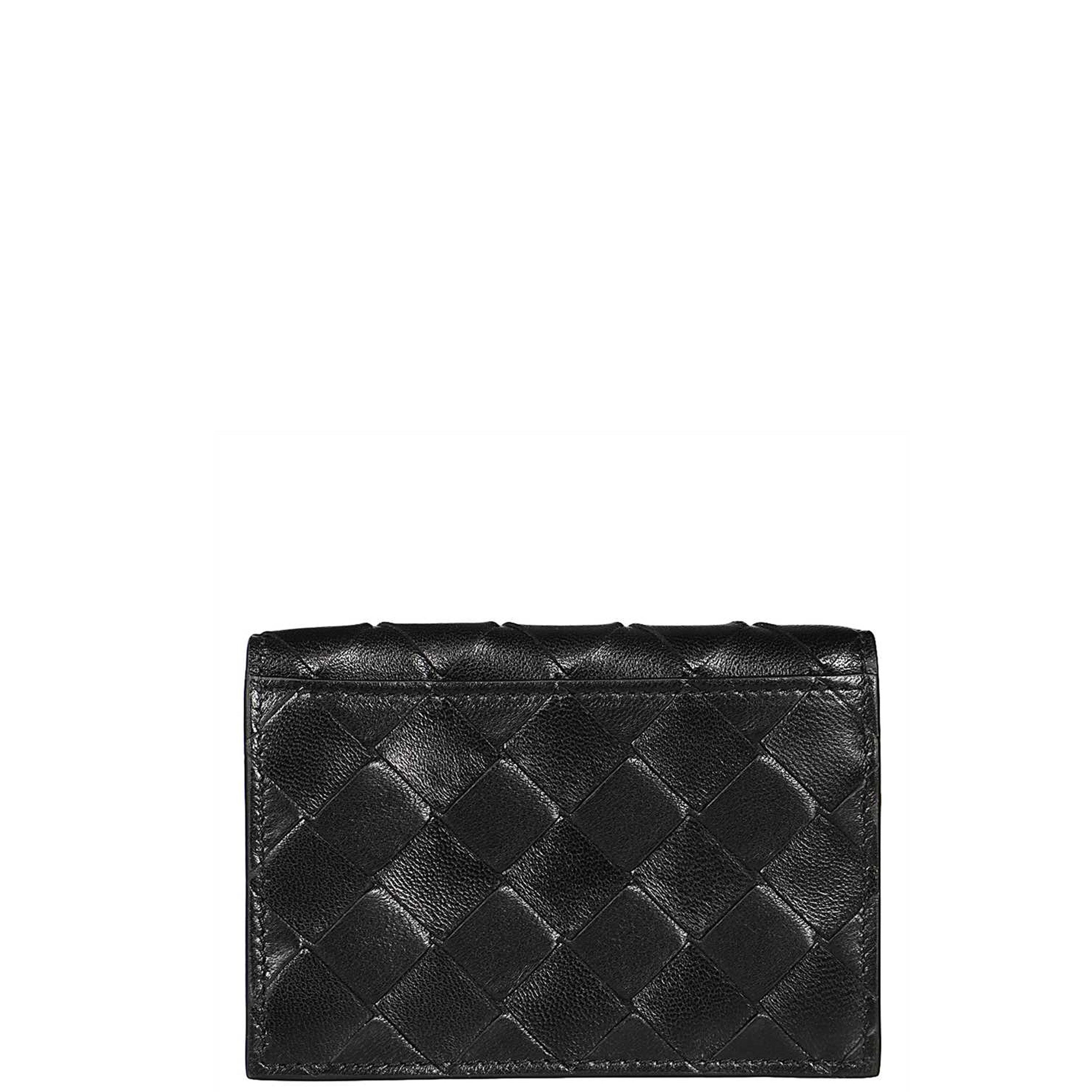 Premium Leather Business Card Holder Intrecciato - Black & Silver - Slim Professional Card Case for Networking, Meetings & Corporate Gifting