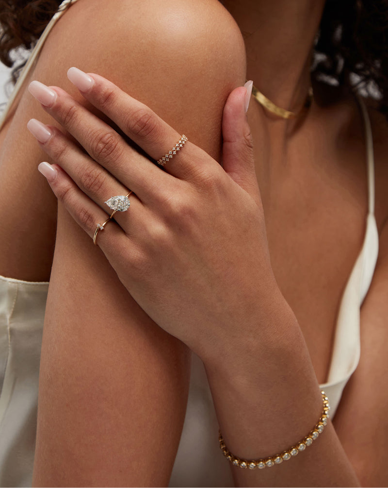 Elegant Double Row Diamond Ring for Women - 14K Gold Plated Wedding Band, Anniversary Gift, Engagement Jewelry - Perfect for Special Occasions & Everyday Wear