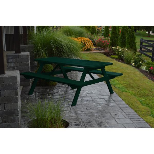 A & L Furniture Yellow Pine Picnic Table With Attached Benches - Outdoor Dining Set for Patio, Backyard, Park & Camping - Durable Black Wooden Picnic Table for Family Gatherings & BBQs