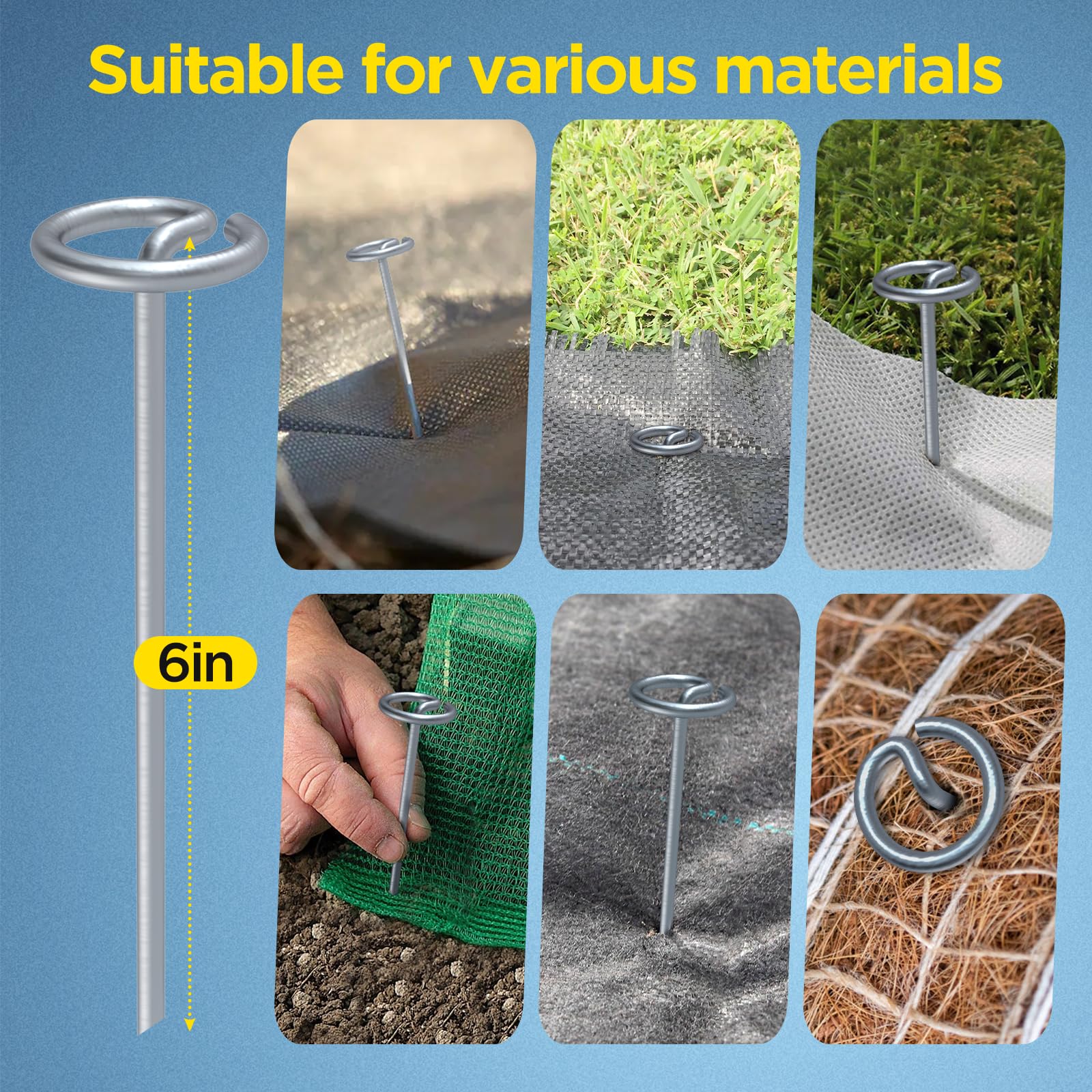 **8 Gauge Thickened Landscape Fabric Pins - 120 Pcs Heavy Duty 6 Inch Galvanized Garden Staples with Circle Top for Strong Holding Power | Ideal for Weed Barrier, Ground Cover, and Erosion Control**