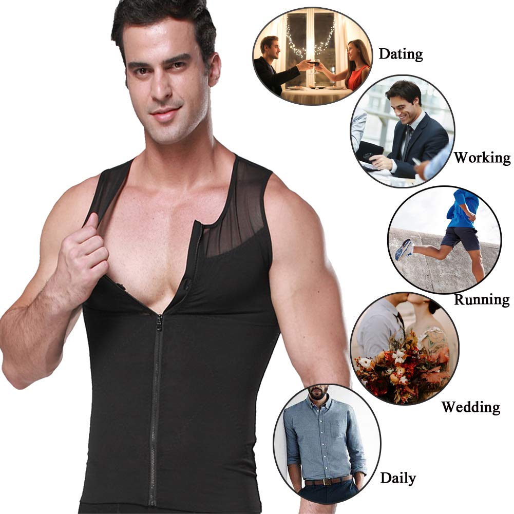 FEOYA Men's Slimming Body Shaper Tank Top with Zipper - Tummy Control Compression Vest Undershirt for Workout & Daily Wear