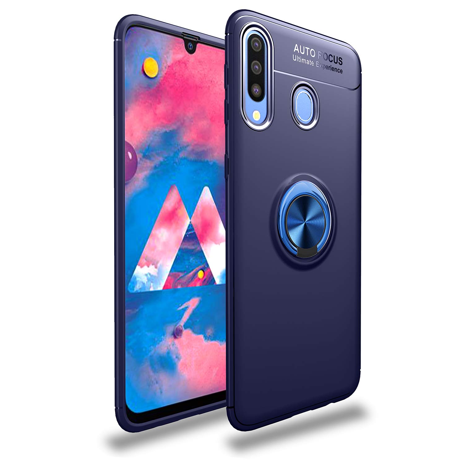 Samsung Galaxy A30 / A20 Case with Rotatable Metal Ring Kickstand & Magnetic Car Mount - Shockproof Ultra-Slim Protective Phone Cover (Blue) - Perfect for Driving, Travel & Hands-Free Use