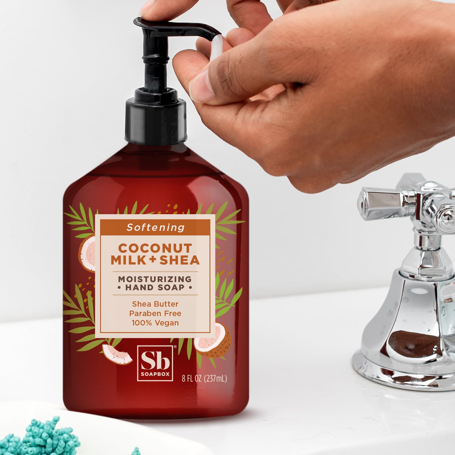 Soapbox Coconut Milk & Shea Butter Moisturizing Hand Soap - 6 Pack (8oz Each) with Pump Dispenser - Hydrating Bathroom & Kitchen Soap for Soft Hands - Perfect for Home, Office, and Guest Bathrooms
