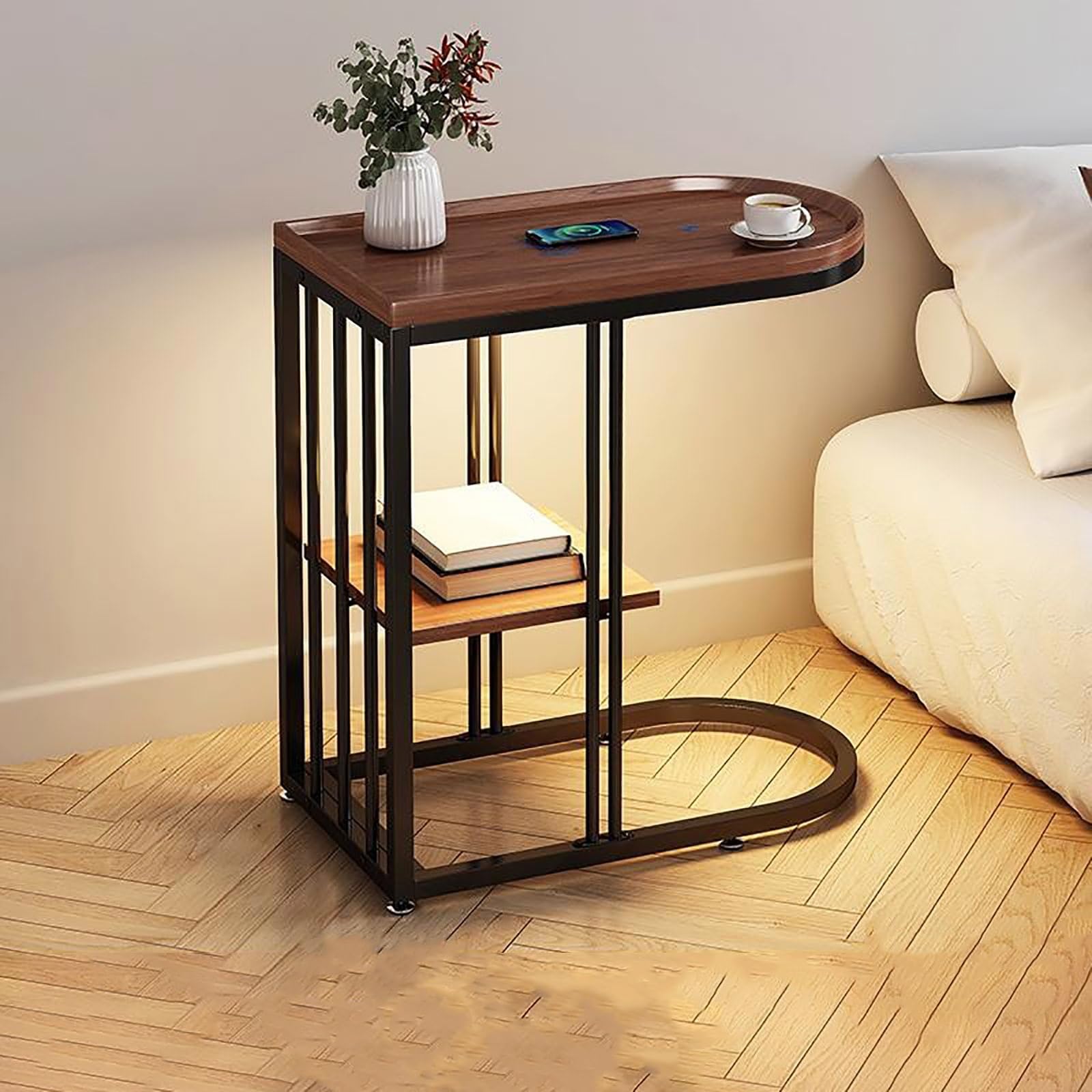 Multifunctional Smart LED Nightstand with Wireless Charging & Open Storage Shelf - Compact Coffee Table Charging Station for Small Spaces, Living Room, Bedroom (Choose Your Color) - Perfect for Bedside, Sofa & Office Use