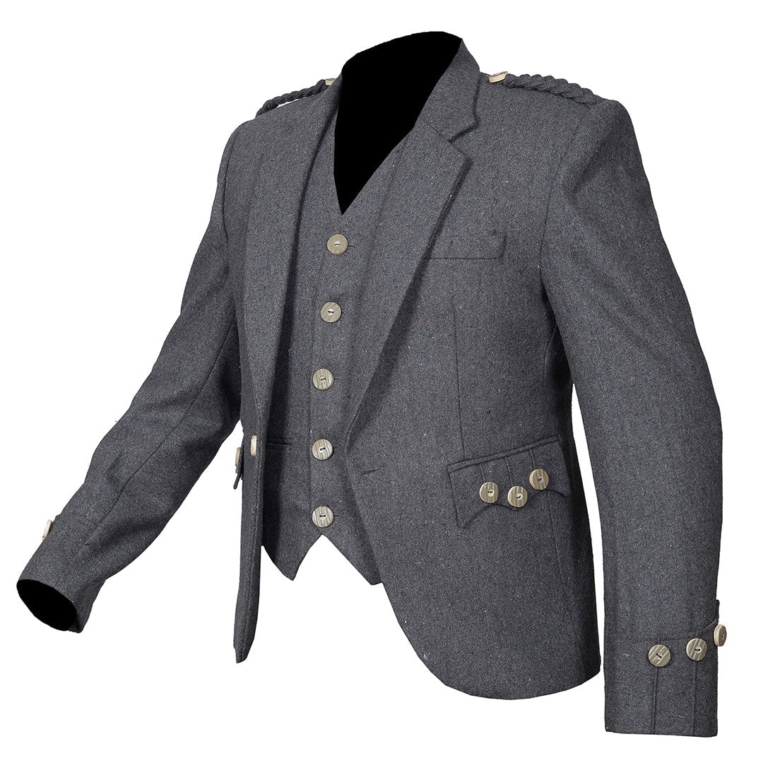 Men's Grey Wool Argyll Blazer Jacket with 5-Button Vest - Formal Business Attire, Office Wear & Special Occasion Outfit