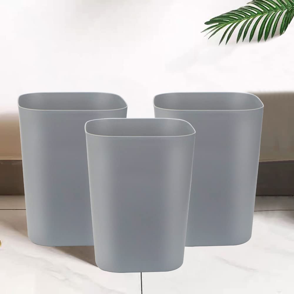 Besli 2 Gallon Small Trash Can - Wastebasket for Bathroom, Bedroom, Kitchen & Office - Pack of 3 (Gray) - Perfect for Home, Dorm & Office Organization
