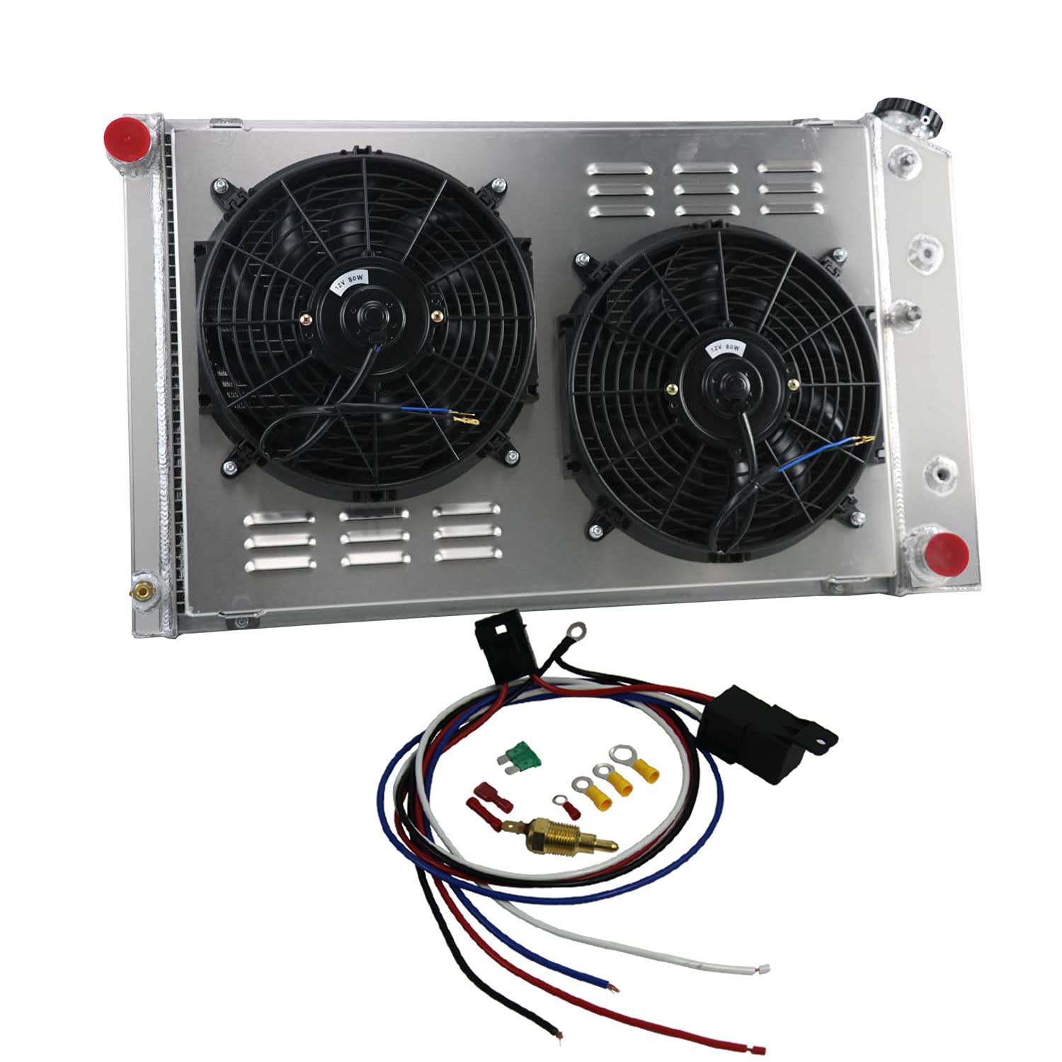 ECMRAD 4-Row Aluminum Radiator for 1982-1987 Chevrolet El Camino & Grand Prix - High Performance Cooling with Shroud Fans Combo - Perfect for Street Racing, Hot Rods & Classic Car Restoration