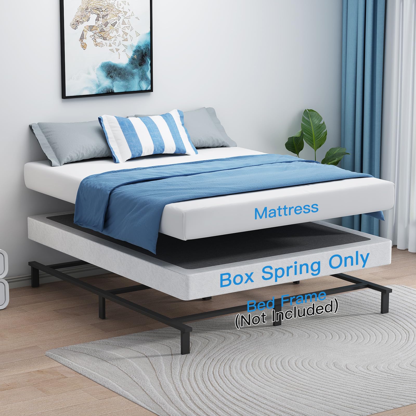 5 Inch Low Profile Box Spring for King Bed - Heavy Duty 3500lbs Metal Mattress Foundation with Easy Clean Fabric Cover | Non-Slip, Quiet, Easy Assembly | Perfect for Bedroom, Guest Room & Dorm | Box Spring Only (UOMEUR King Box Spring)