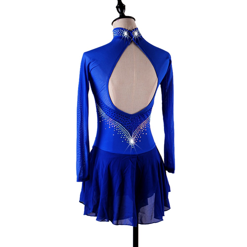 Sparkling Rhinestone Roller Skating Dress for Girls - Blue Ice Performance Costume - Perfect for Competitions, Shows, and Ice Skating Events