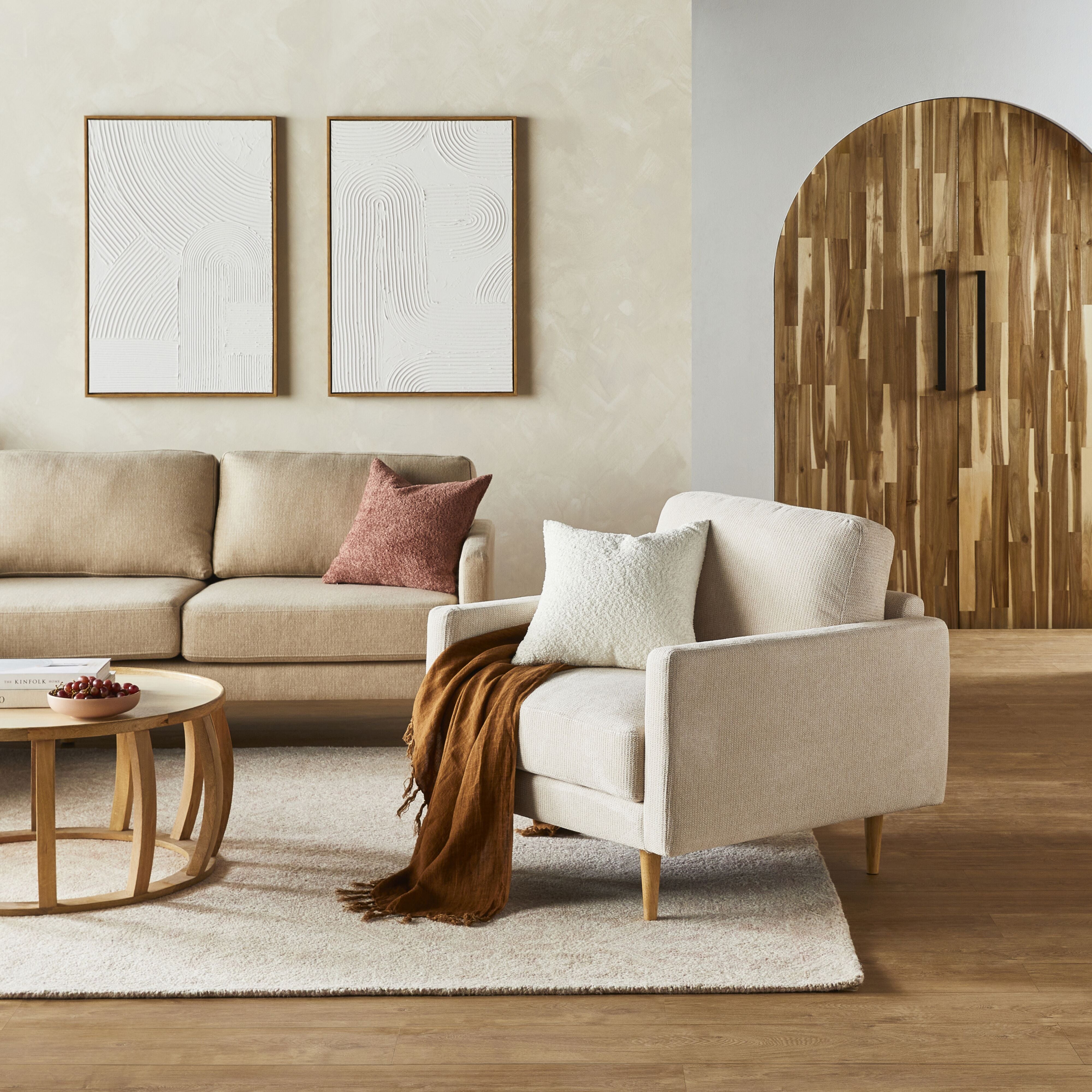 Sorrento Almond Upholstered Armchair by Boden - Modern Living Room Accent Chair for Home & Office Comfort