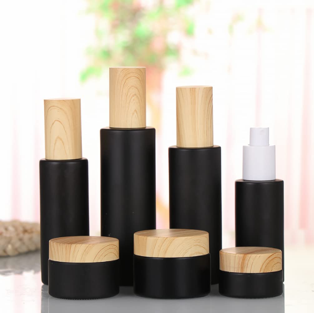 2 Pack 50ml (1.7oz) Leak Proof Travel Bottles - Matte Black Cosmetic Pump Bottles for Toiletries, Lotion, Foundation & Essential Oils | Perfect for Air Travel, Gym Bag & Daily Skincare Routine
