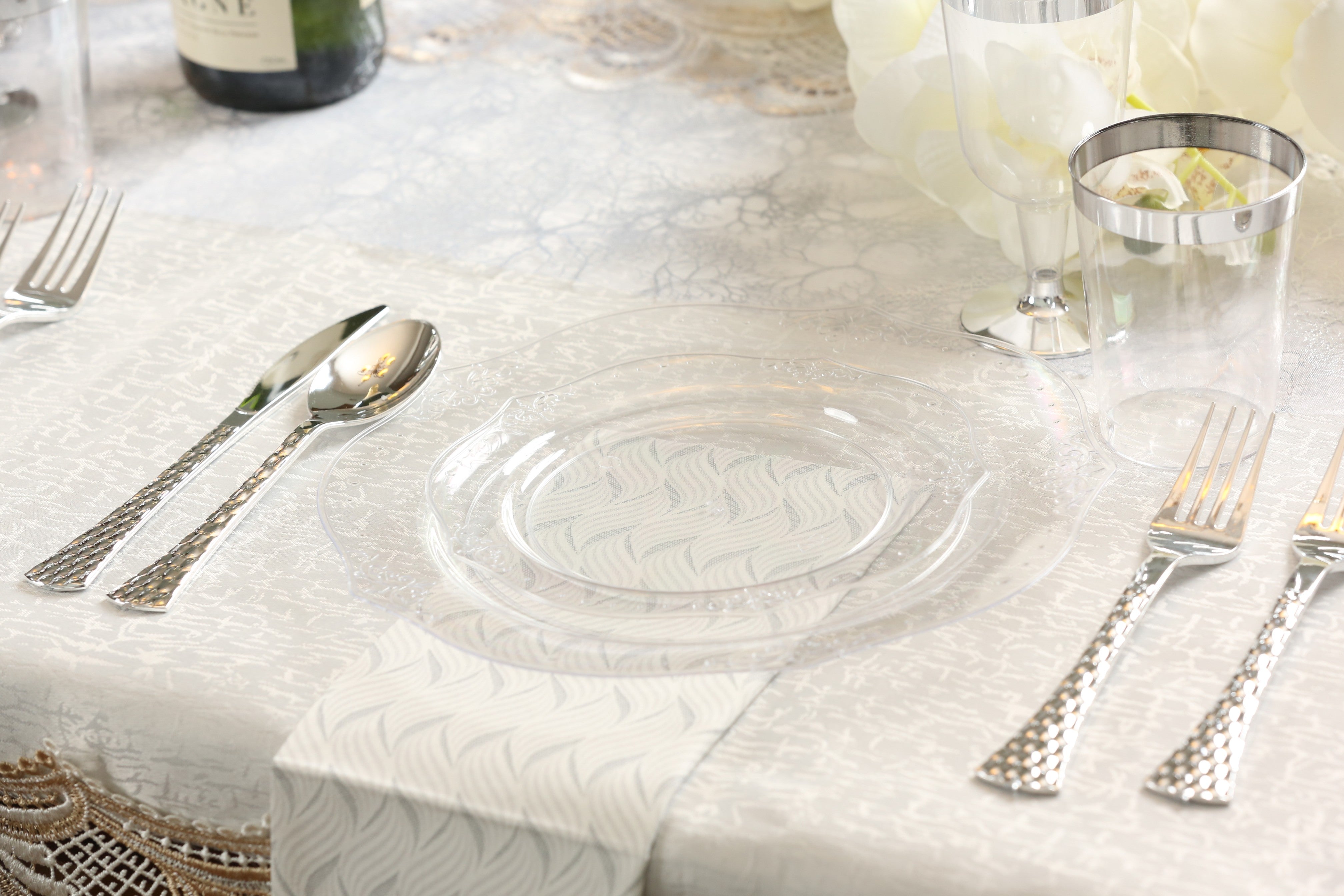 160-Piece Clear Round Plastic Dinnerware Set - 80 Servings, Durable & Elegant for Parties, Picnics, and Outdoor Events - Antique Design