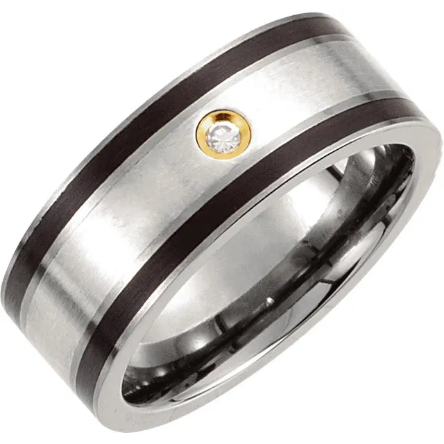 Natural White Diamond Titanium & Sterling Silver Ring - 14K Yellow Gold Plated, 0.06 CTW, Size 10/10.5 - Elegant Wedding Band, Anniversary Gift for Her, Perfect for Special Occasions & Everyday Wear