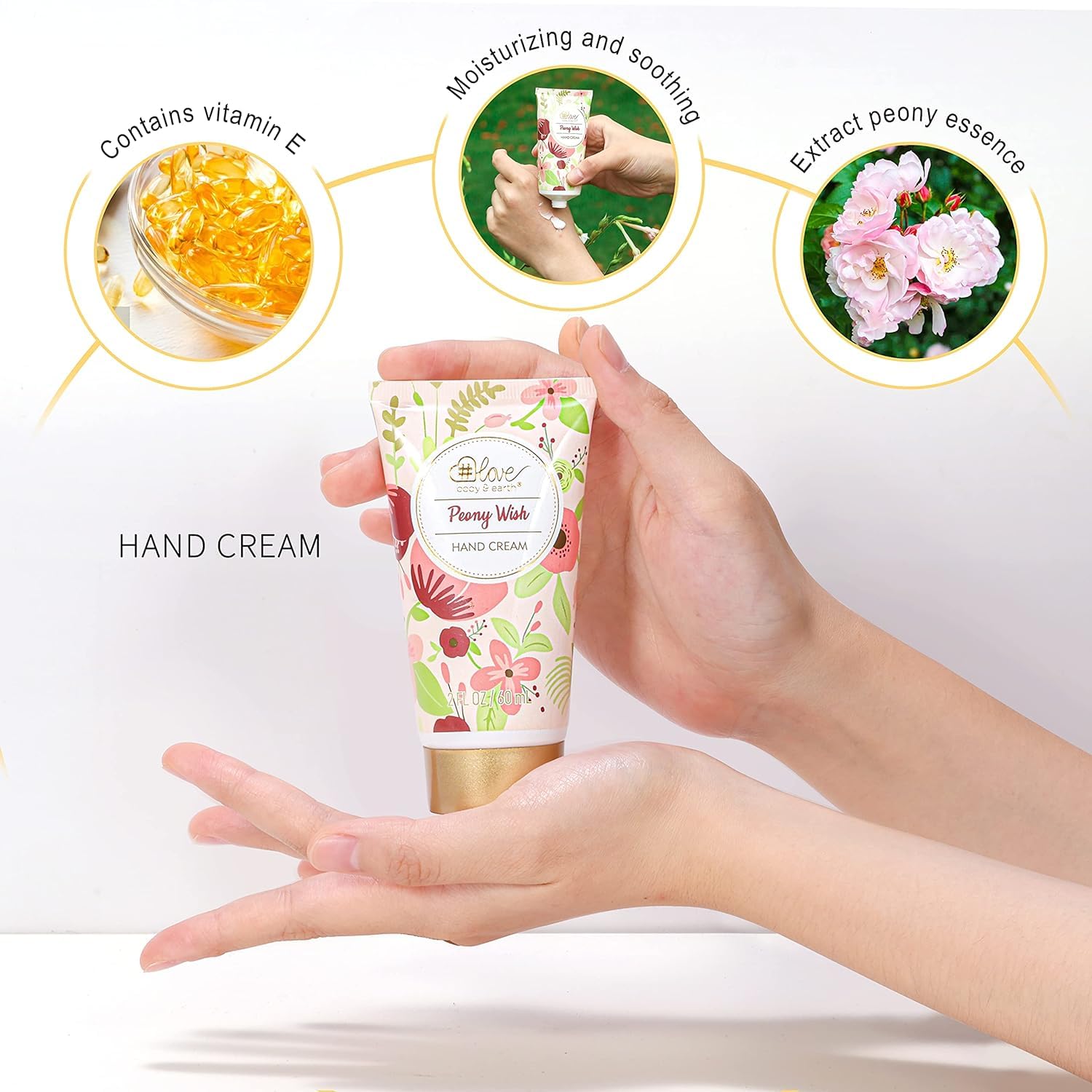 Peony Wish Body Cream Gift Set for Women - Moisturizing Hand Cream, Foot Cream, Soap & Scented Candle - All Skin Types Body Care Set - Perfect for Birthday, Mother's Day & Self-Care Gifts