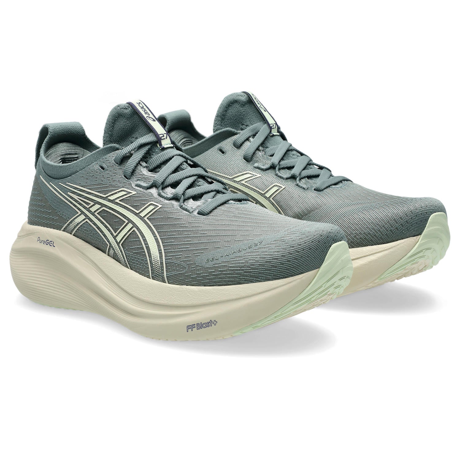 ASICS Women's Gel-Nimbus 27 Running Shoes - Monument Blue/Whisper Green - Cushioned Comfort for Long-Distance Running & Gym Workouts