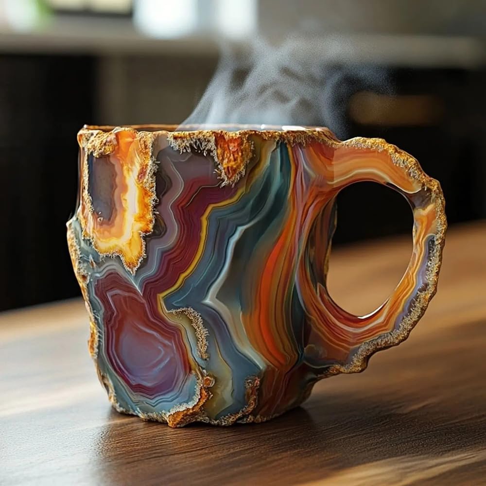 Premium Translucent Mineral Crystal Coffee Mug - Elegant Blue Crystal Cup for Home & Office - Perfect Gift for Coffee Lovers & Crystal Enthusiasts - Ideal for Morning Brews, Office Use & Thoughtful Gifting