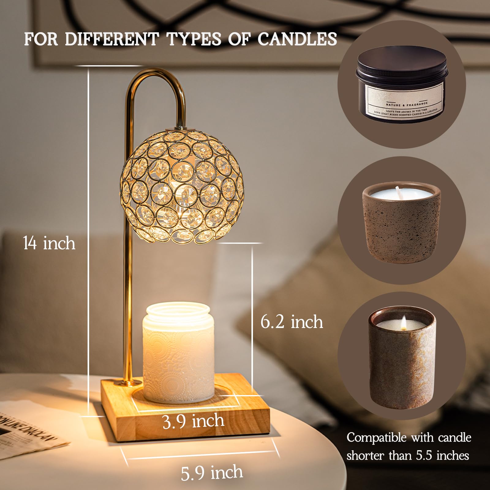 Premium Gold Diamond Candle Warmer Lamp with Timer - 2 Bulbs Included - Elegant Home Decor for Bedroom, Living Room & Office - Perfect Birthday Gift for Women, Mom & Home Lovers - Wax Melt Warmer for Aromatherapy & Cozy Ambiance