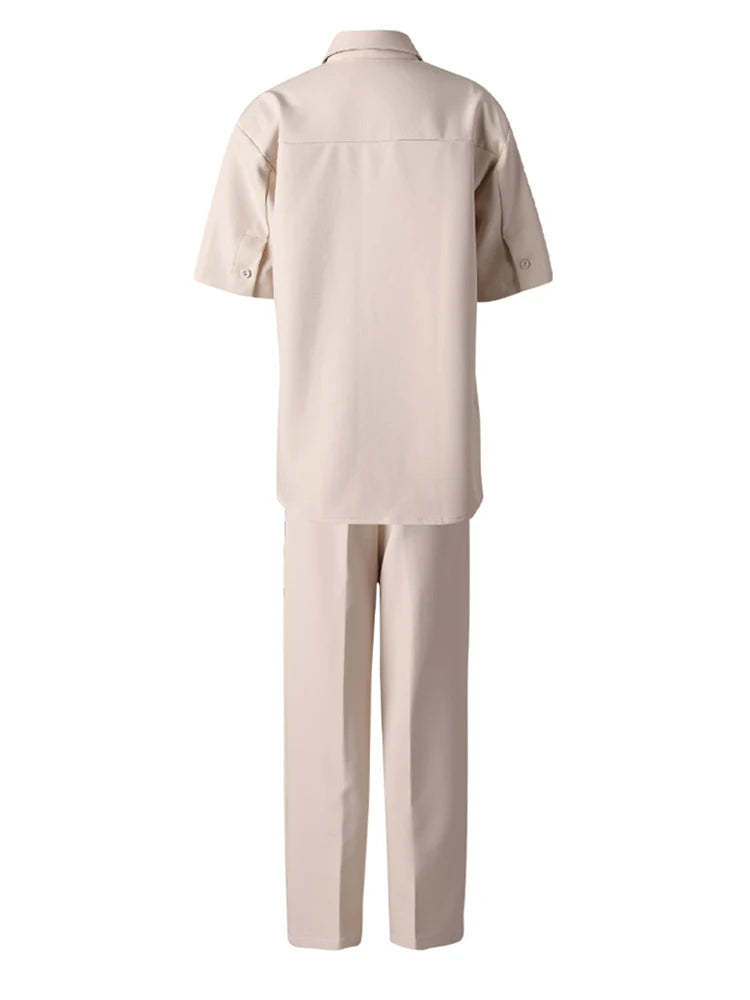 Women's Big Size Rose Red Shirt & Wide Leg Pants Two-Piece Suit - 2025 Spring Summer Fashion Trendy Lapel Short Sleeve Outfit (CPG3119) | Perfect for Office Wear, Date Night & Summer Parties