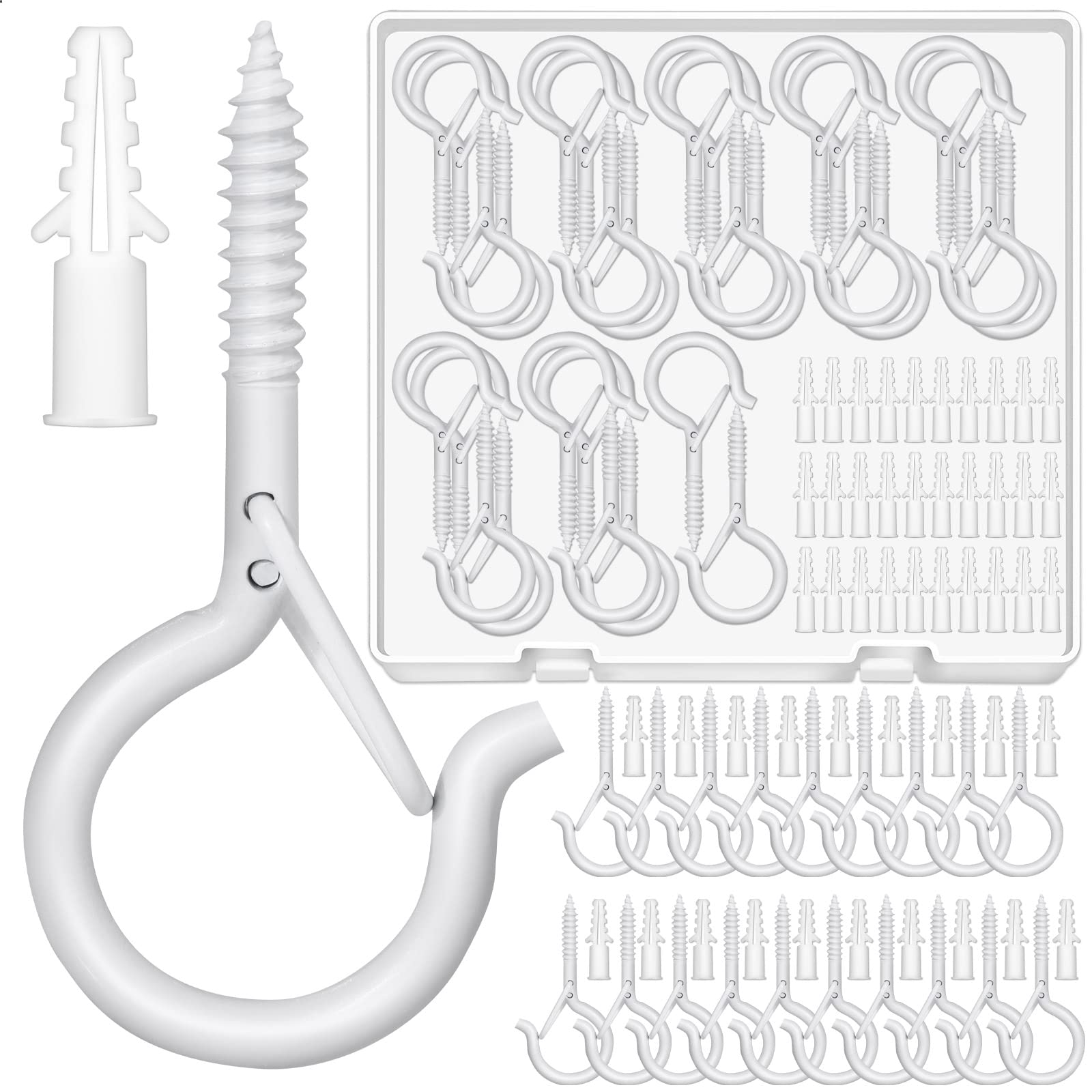 Mckanti Heavy Duty Screw Hooks for Outdoor String Lights - Rustproof Hanging Hooks with Safety Buckles - Perfect for Patio, Garden, Pergola & Backyard Decor