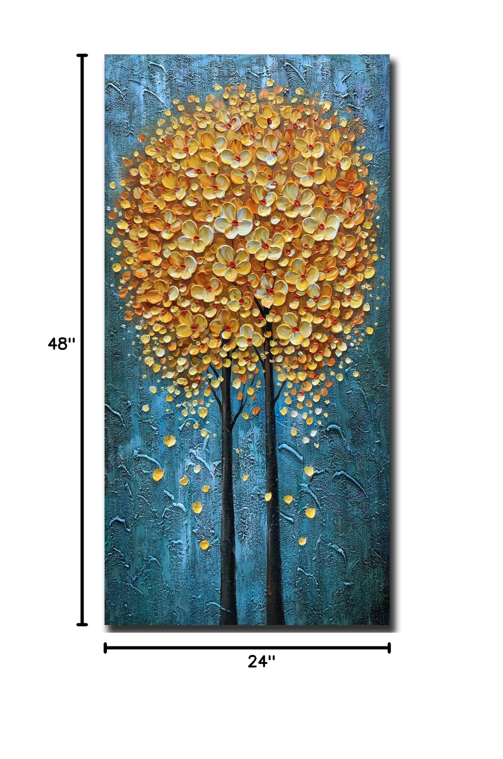 Yotree 24x48 Inch Yellow Flowers Oil Painting - Hand-Painted 3D Abstract Art on Canvas with Wood Frame, Wall Decor for Living Room, Bedroom & Office