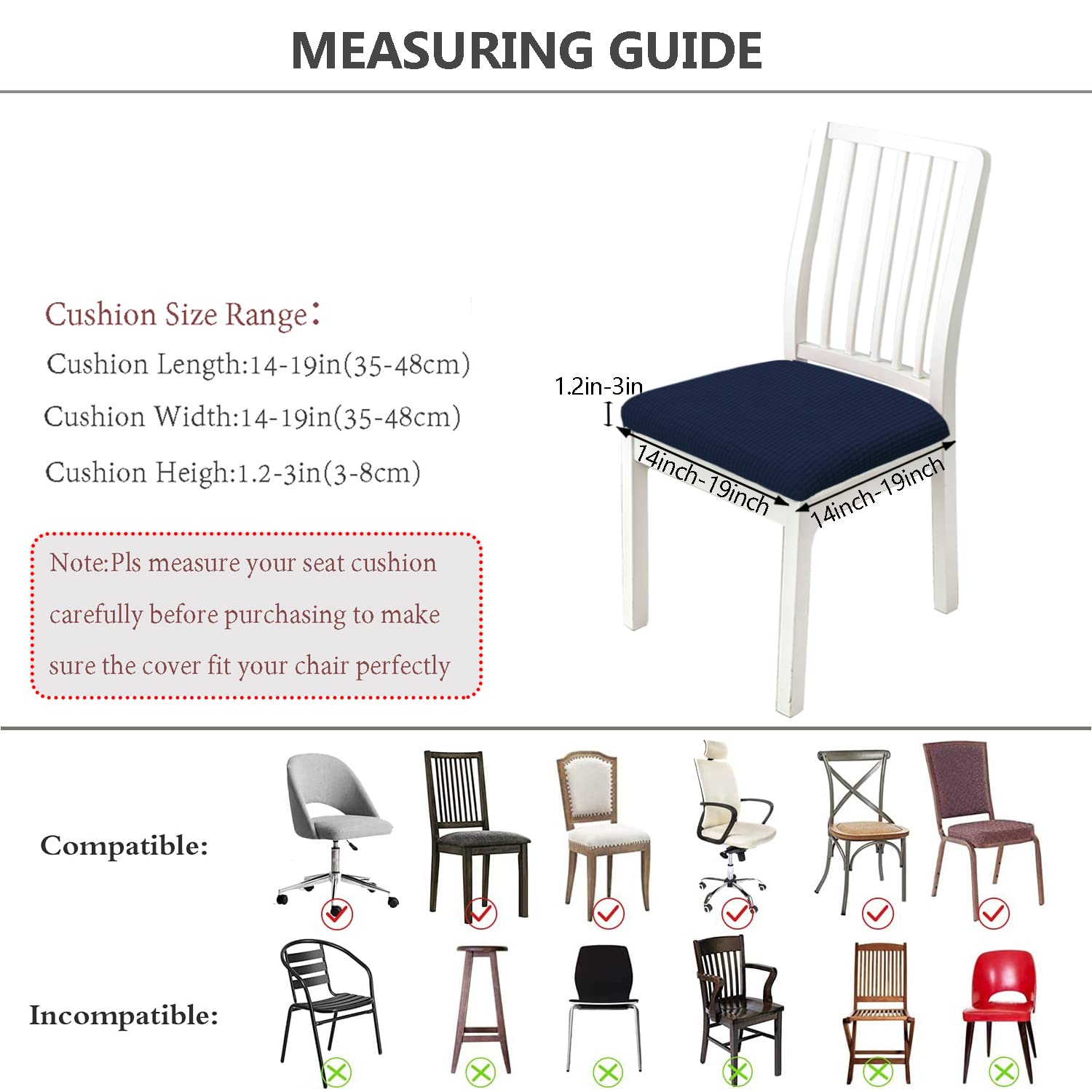 Waterproof Dining Room Chair Covers - Navy Blue Set of 2 | Spill-Proof Kitchen Chair Protectors for Family Meals & Kids | Easy Clean Seat Covers for Everyday Use & Entertaining
