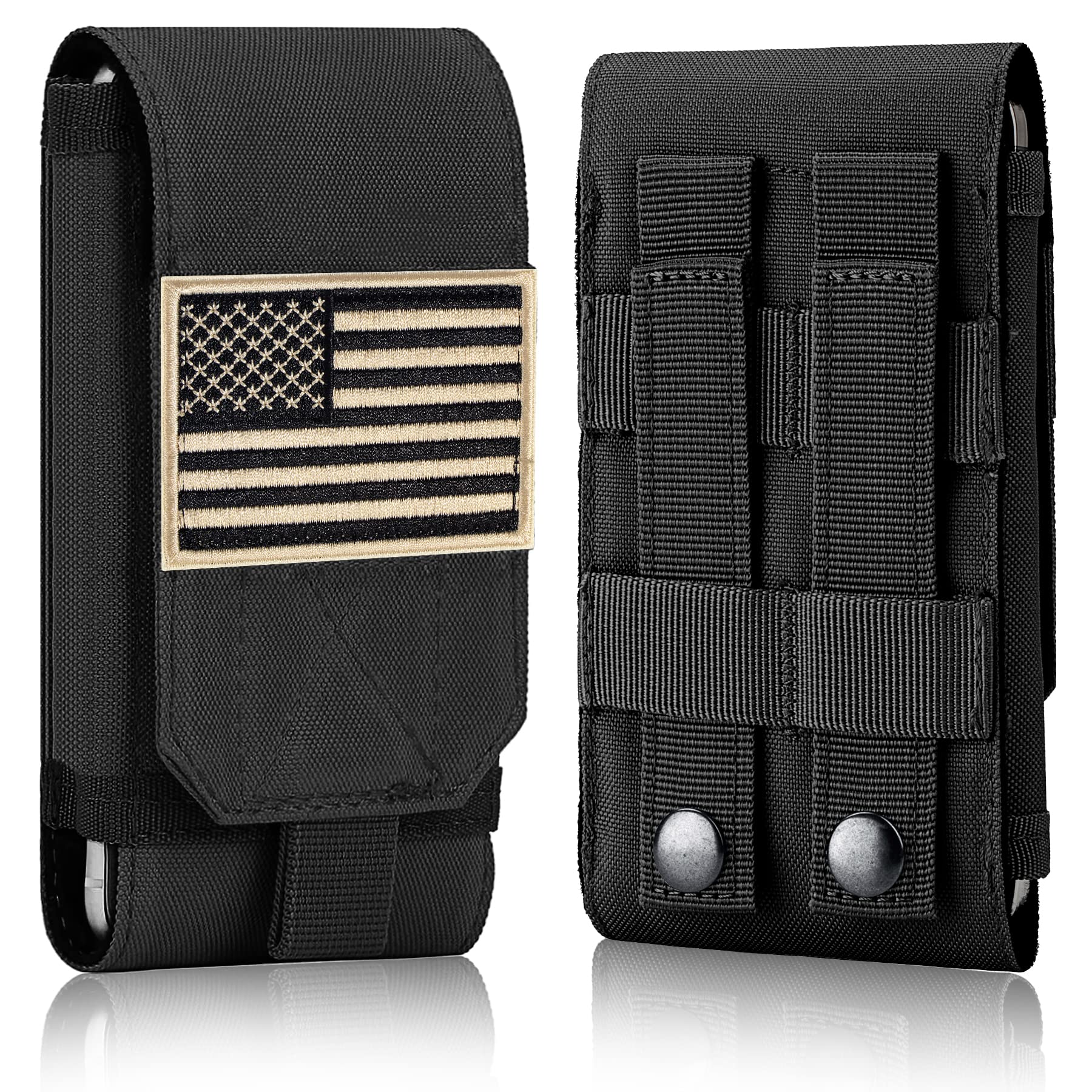 IronSeals Tactical Molle Phone Case - Heavy Duty Loop Belt Holster Pouch with Flag Patch for iPhone 16 Pro Max/16 Plus/16 Pro/16/15 Pro Max/14 Pro Max/13 Pro Max/12 Pro Max & Galaxy S24 Ultra - Perfect for Outdoor Adventures, Military Use, Hiking, and Tactical Gear Enthusiasts
