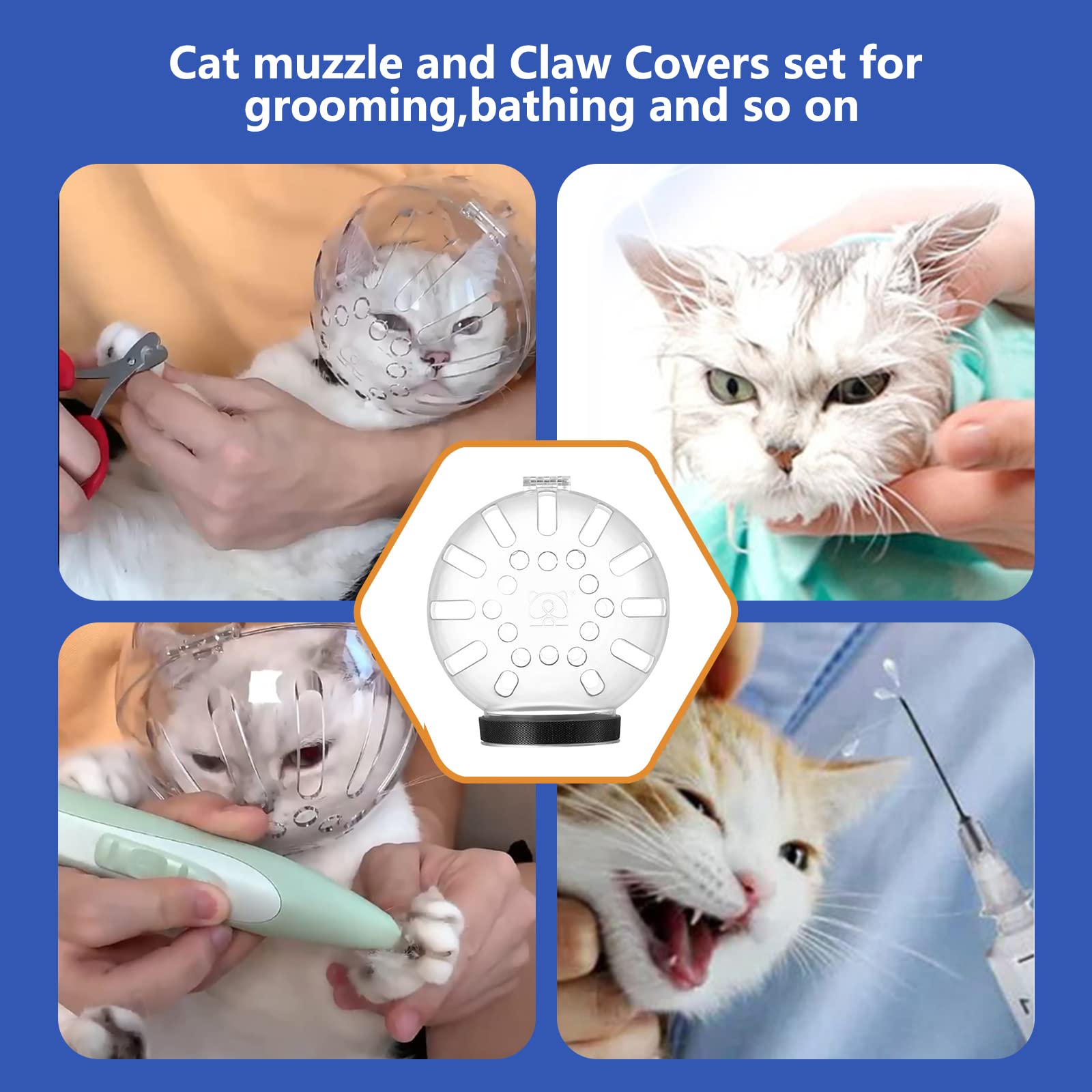 Cat Muzzle for Grooming & Nail Trimming - Anti-Bite Bubble Muzzle with Breathable Astronaut Helmet & Silicone Paw Covers | Safe Pet Grooming Accessories for Vet Visits, Bath Time & Nail Care