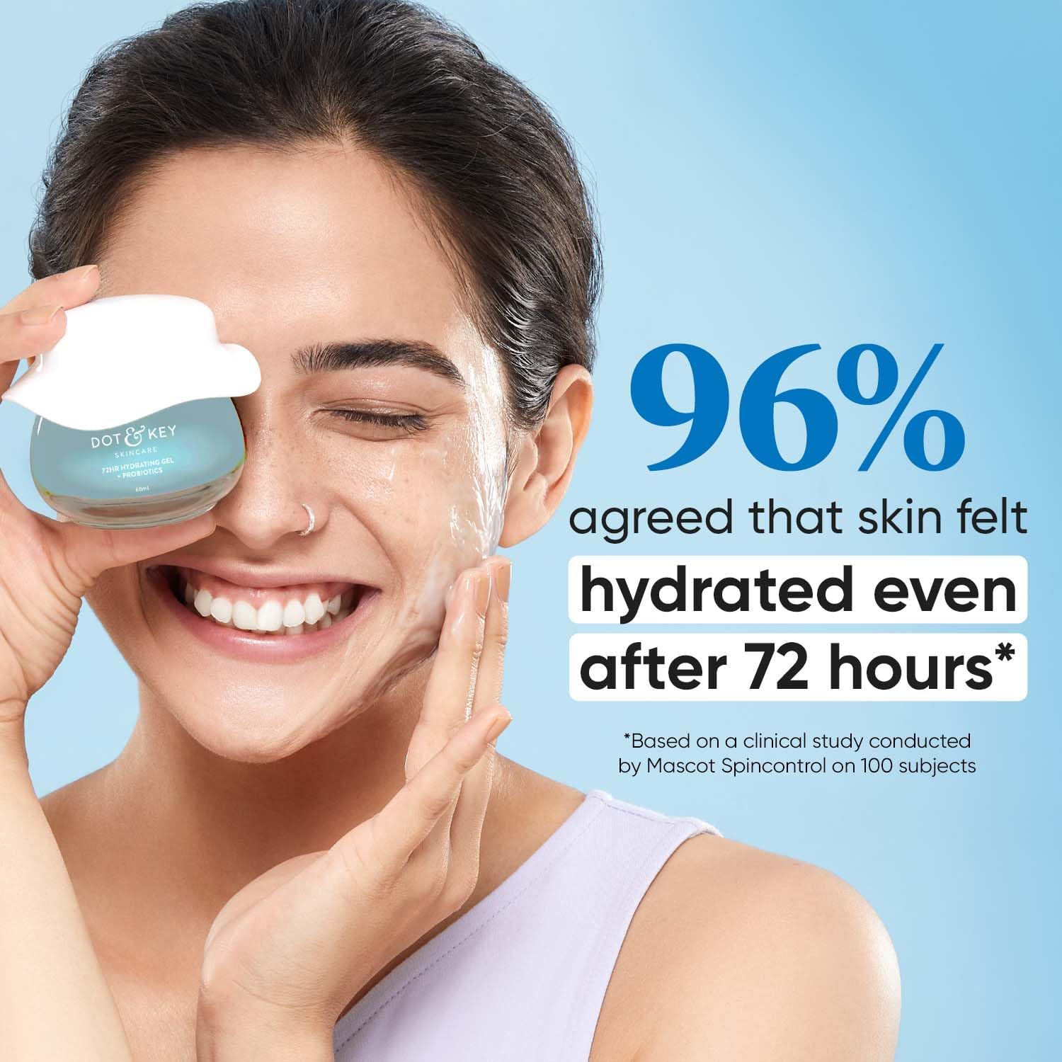 DOT&KEY 72Hr Hydrating Gel Face Moisturizer with Hyaluronic Acid, Probiotics, Kombucha & Rice Water - Oil Free Lightweight Gel for Oily, Combination, Dull & Uneven Skin Tone | Daily Skincare Routine, Morning & Night Use for Hydrated Glowing Skin