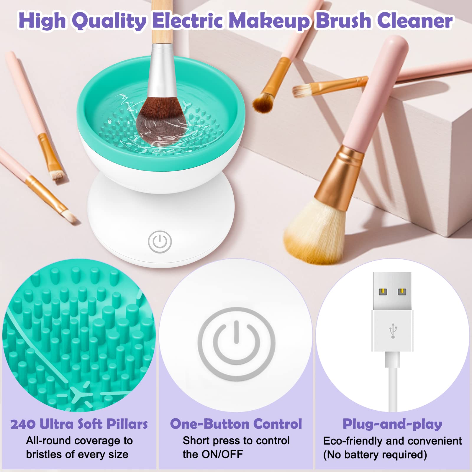 Electric Makeup Brush Cleaner Machine - Automatic Spinner Washer & Dryer for All Brush Sizes - Deep Cleans Beauty Blenders & Cosmetic Tools - Perfect for Home Salon & Professional Makeup Artists