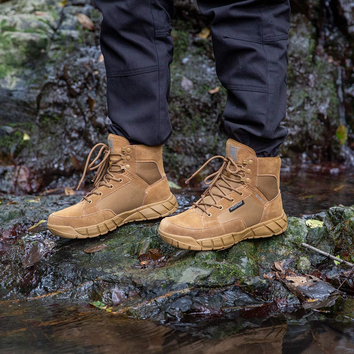 FREE SOLDIER Men's 6-Inch Waterproof Tactical Hiking Work Boots - Military Desert Boots for Outdoor Adventures, Hiking & Heavy Duty Work
