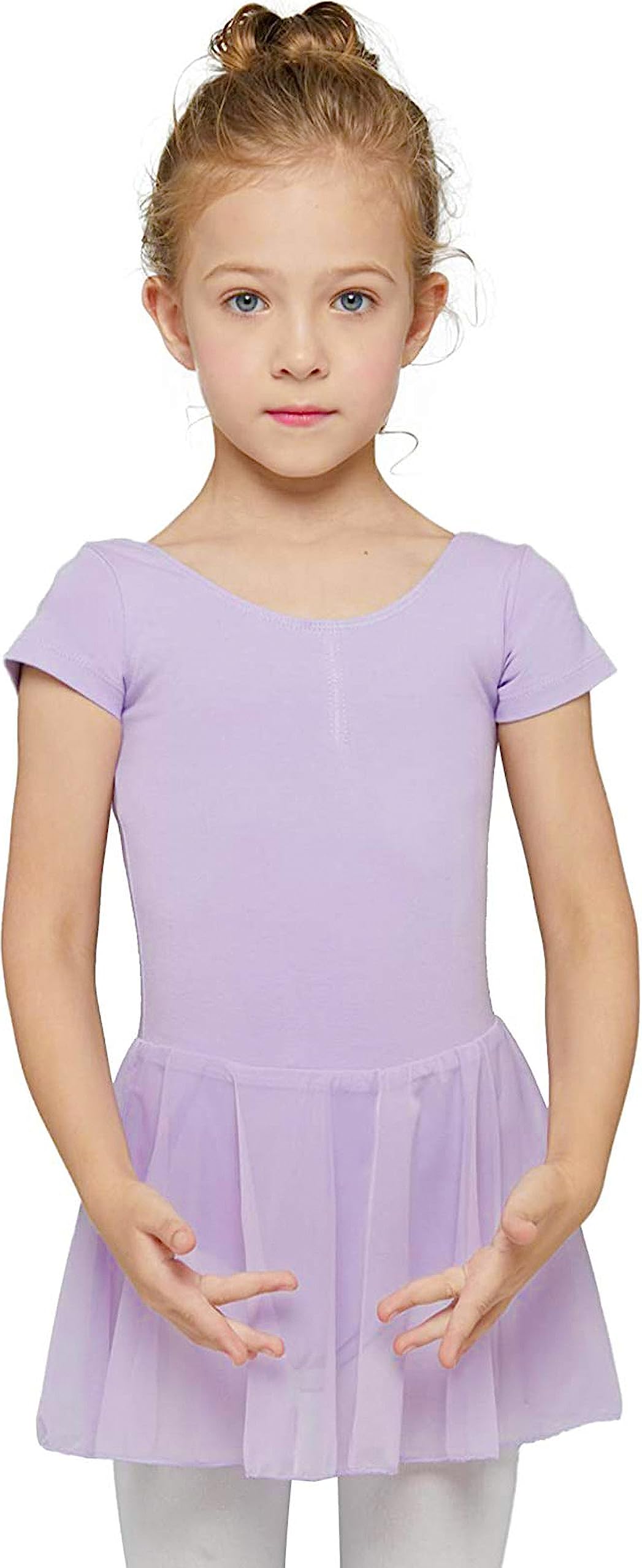 MDNMD Toddler Ballet Leotard with Skirt - Girls Dance Leotard & Tutu Outfit for Ballet, Gymnastics, Recital - Classic Short Sleeve Ballerina Dress for Toddler Dance Class & Performance