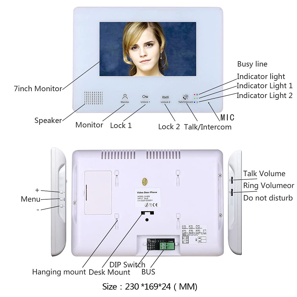 2-Wire Video Door Phone Intercom System Kit - 7 Inch LCD Screen with Night Vision, Compatible with Electronic Door Locks - Ideal for Apartments, Homes & Offices (2 Units)
