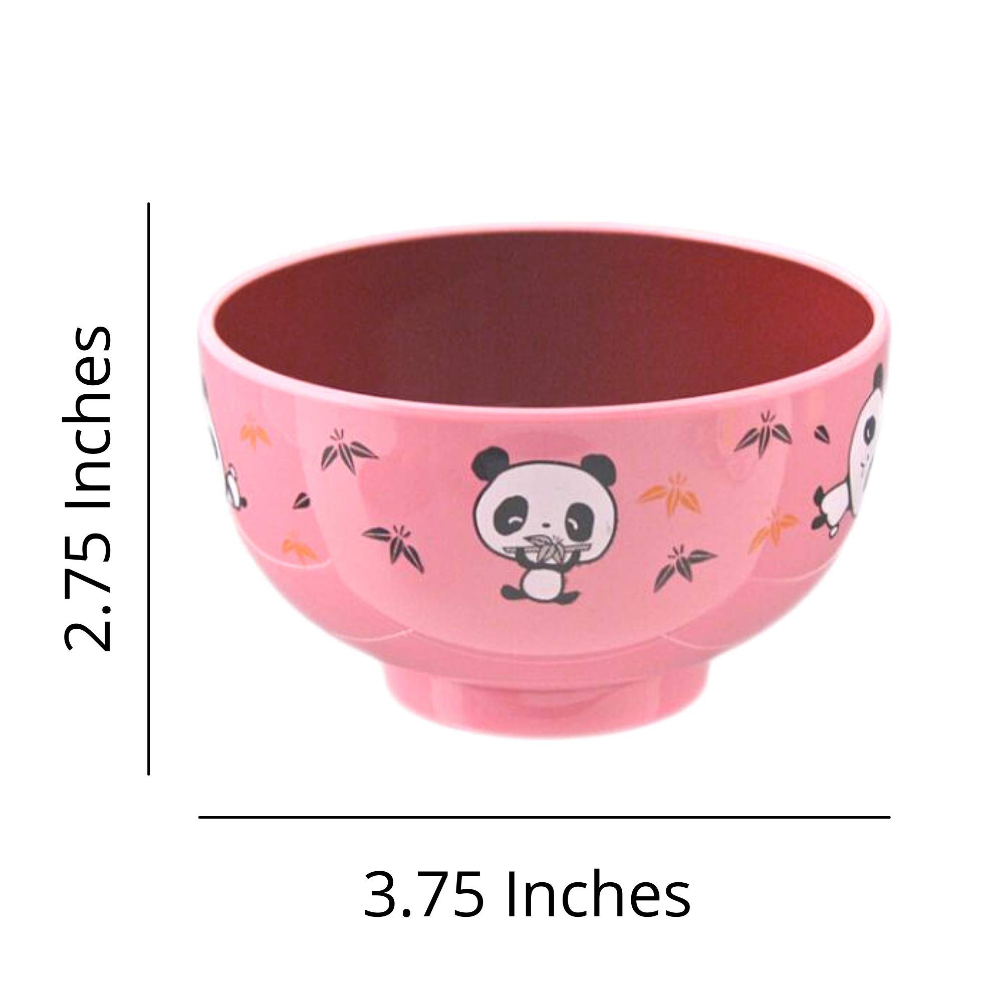 Needzo Pink Plastic Panda Noodle Bowl Set - 2 Pack Japanese Style Bowls for Cereal, Snacks, Rice (3.75 x 2.75 Inches) - Cute Panda-Themed Dishes for Kids, Parties, and Asian Cuisine
