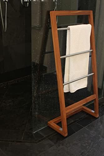 Premium Wooden Freestanding Multi-Tier Towel Rack Stand with Shelf - Bathroom, Bedroom, Kitchen & Gym Towel Organizer | Space-Saving Ladder Design for Hand Towels, Washcloths & Robes (Model A81)
