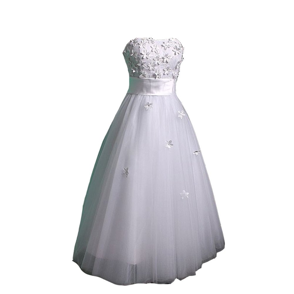 Kivary® Women's White Lace Floral Tulle Short Tea Length Wedding Dress - Beach Bridal Gown for Outdoor Ceremony & Romantic Photoshoot