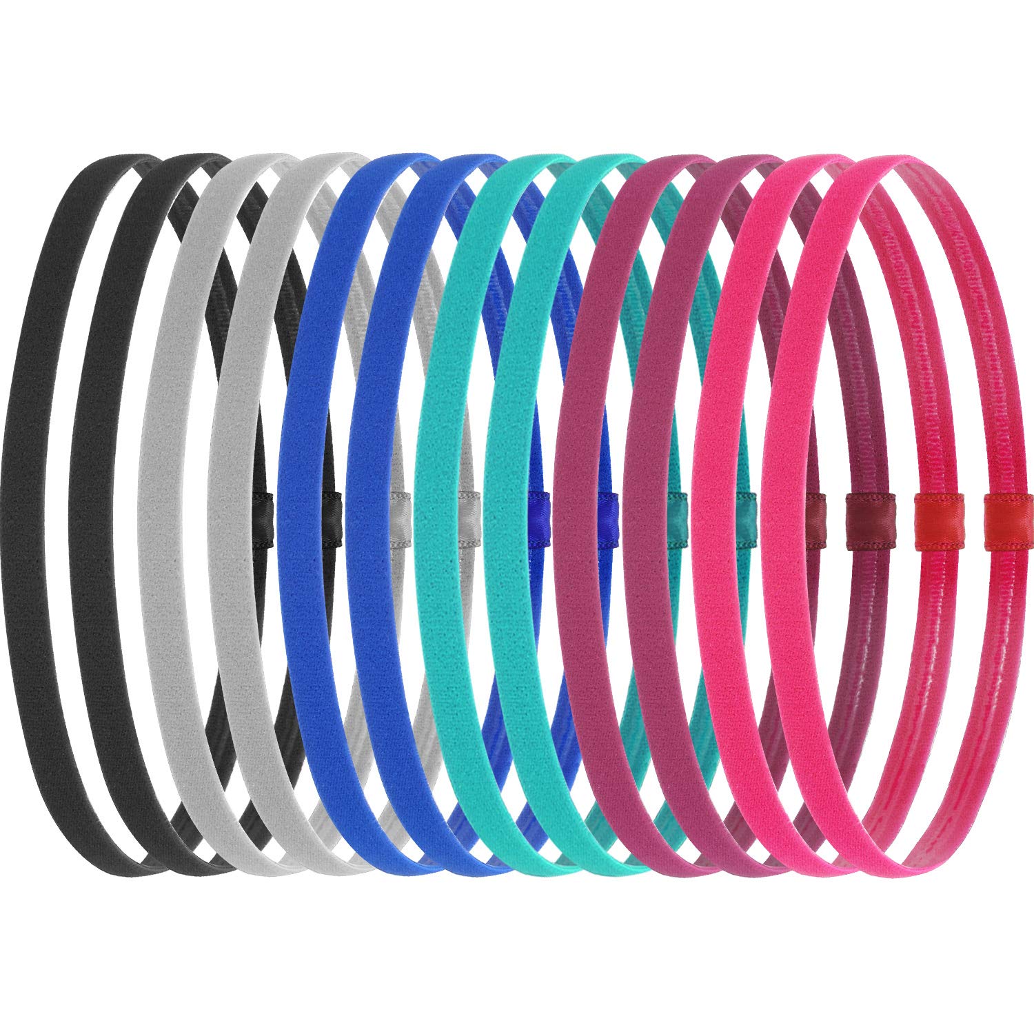 WILLBOND 12 Pack Non-Slip Elastic Sports Headbands for Men & Women - Sweat Absorbing Hair Bands with Silicone Grip for Running, Basketball, Soccer, Tennis, Yoga & Workout (12 Multi-Colors) | Perfect for Gym, Sports & Active Lifestyle