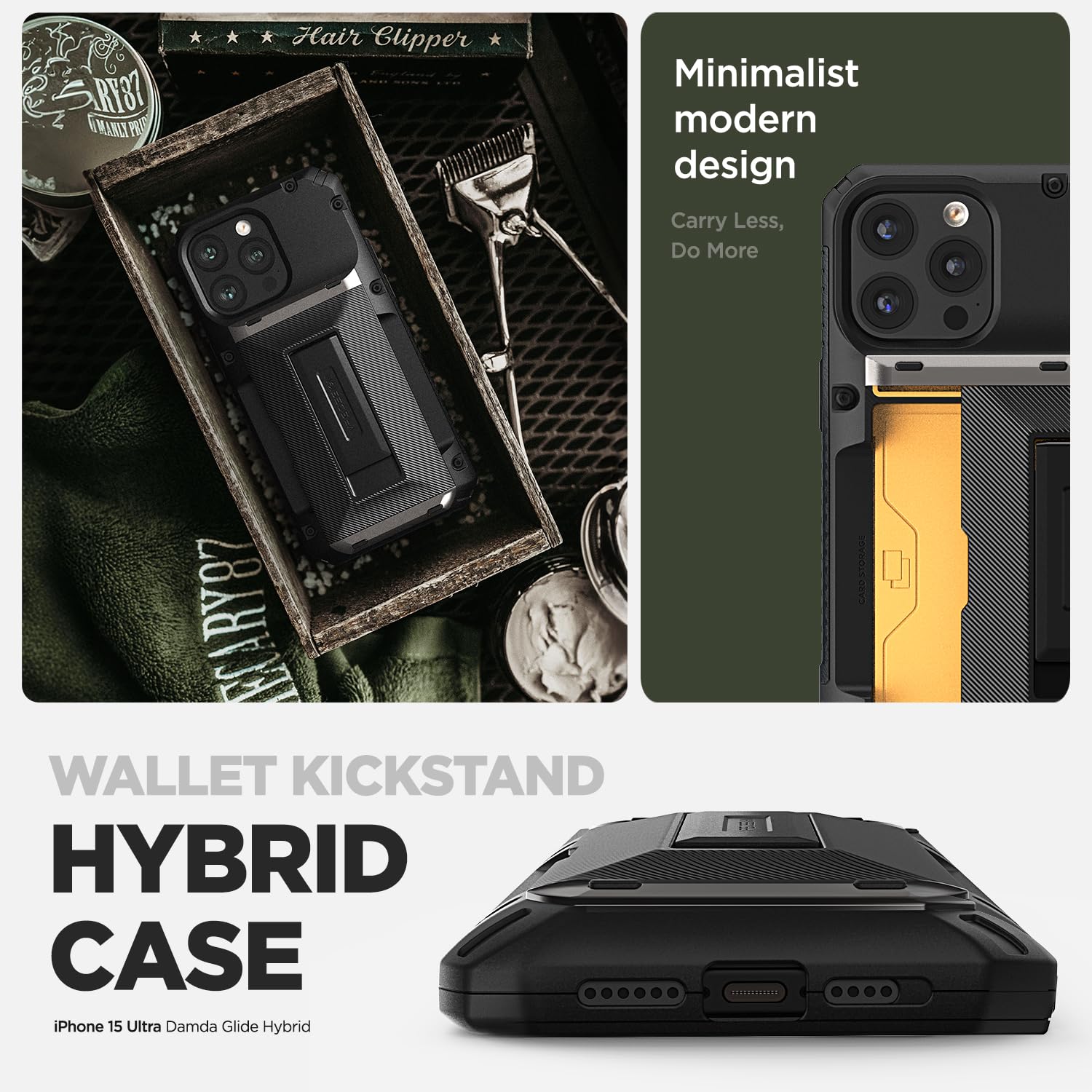 VRS DESIGN Damda Glide Hybrid Phone Case for iPhone 15 Pro Max (2023) - Slim Protective Cover with Built-in Wallet, Card Holder & Kickstand | Shockproof & Durable | Groove Black | Perfect for Work, Travel & Everyday Use