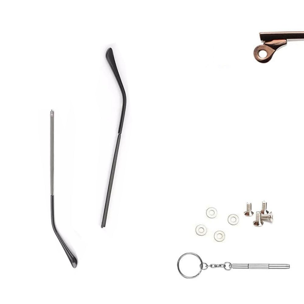 1 Pair Metal & Plastic Eyeglass Replacement Temple Arms with Screws, Washers & 3-in-1 Screwdriver - Fix Broken Glasses Frames for Men, Women (Home, Office, Travel Repair Kit)