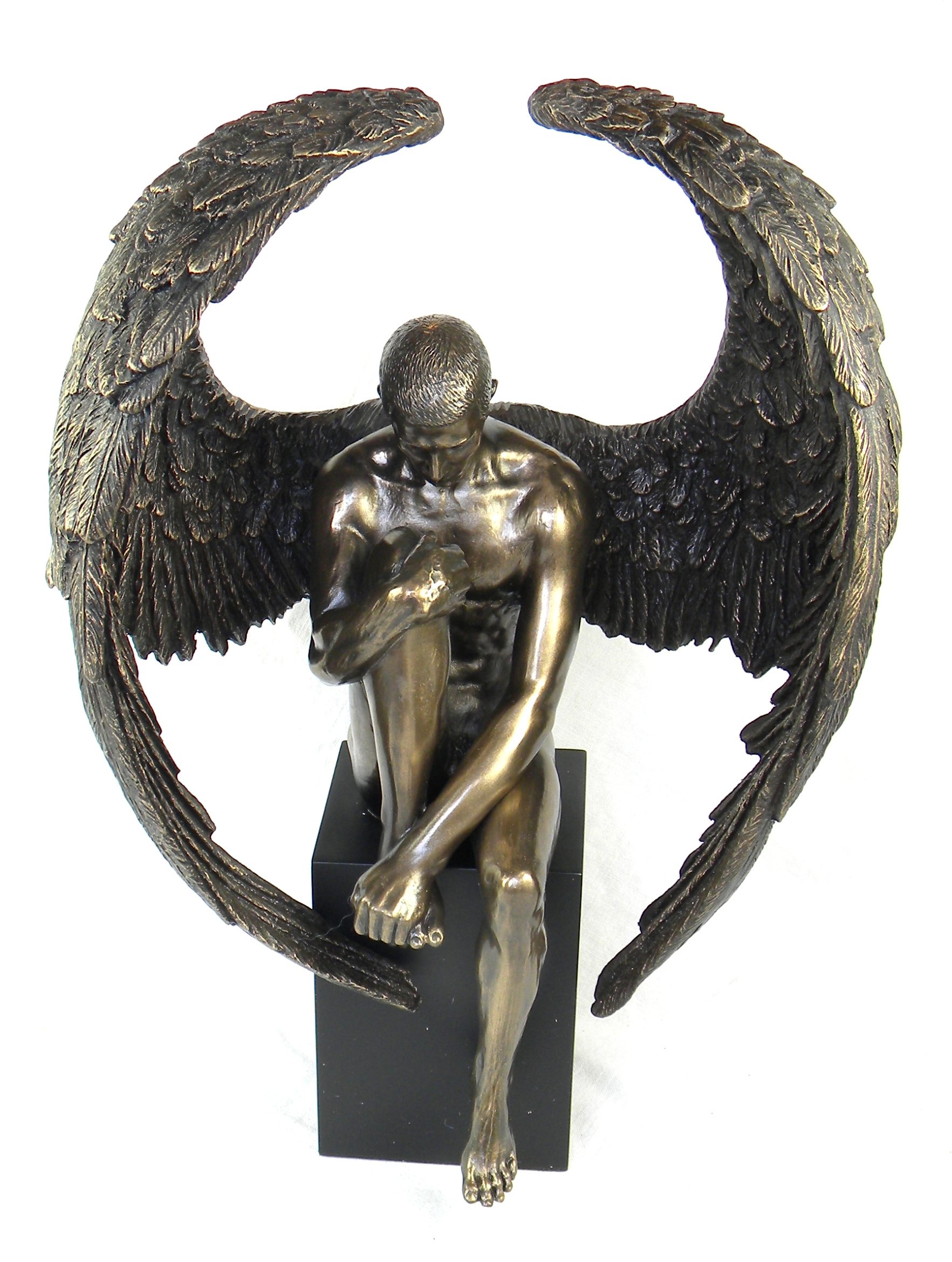 Veronese Design Bronze Pensive Male Angel Statue on Black Base - Elegant Home Decor for Living Room, Office & Garden