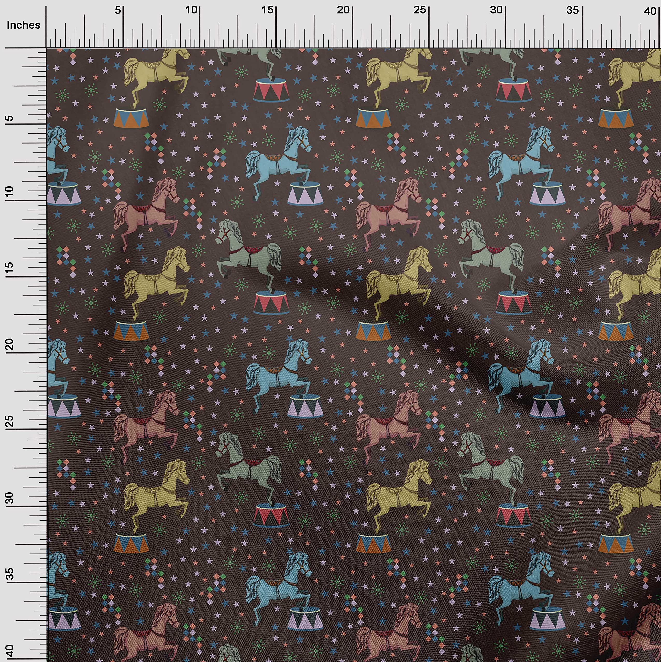 oneOone Cotton Poplin Twill Brown Fabric - 56 Inch Wide Printed Circus Fabric by The Yard for DIY Clothing, Costumes & Home Decor Sewing Projects | Perfect for Quilting, Dressmaking & Craft Supplies